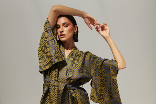 SET ,GOLDEN EVE’ KIMONO HAORI JAPOŃSKIE I SPODNIE Z WISKOZY