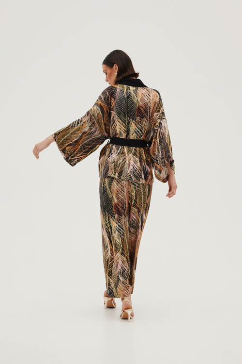 KOMPLET KIMONO I SPODNIE Z WISKOZOWEGO ŻAKARDU – ‘FLAMME SET’
