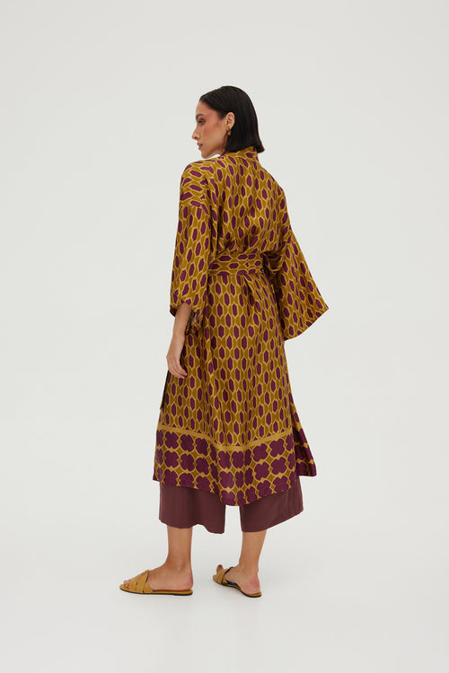 KIMONO Z WISKOZY W GEOMETRYCZNY PRINT — ‚RIAD’