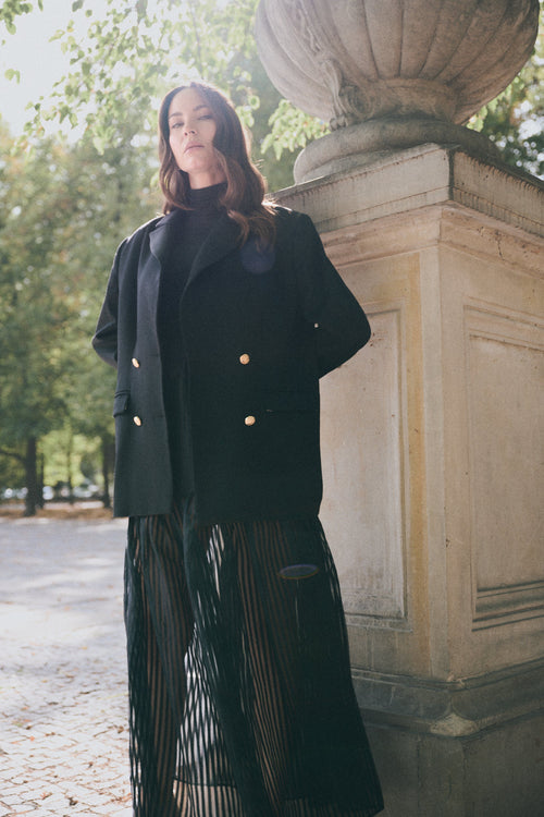 'ÉTHER' TRANSPARENT SILK AND WOOL SKIRT WITH SILK LINING