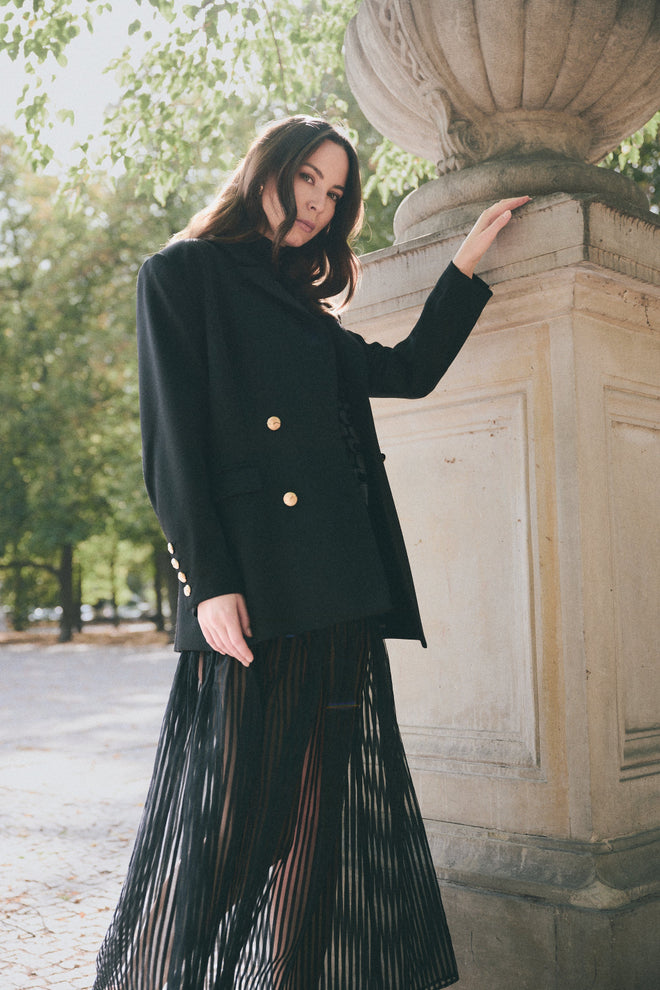 'ÉTHER' TRANSPARENT SILK AND WOOL SKIRT WITH SILK LINING