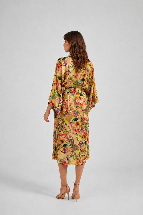 JEDWABNE KIMONO W KWIATOWY PRINT 'TAKE ME TO BALI LONG'
