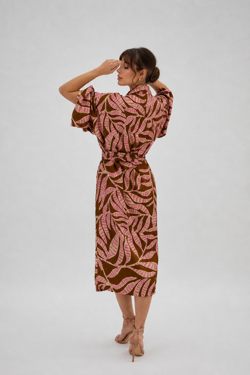 DŁUGIE KIMONO 'BOTANICA' Z WŁOSKIEJ WISKOZY W RÓŻOWY PRINT
