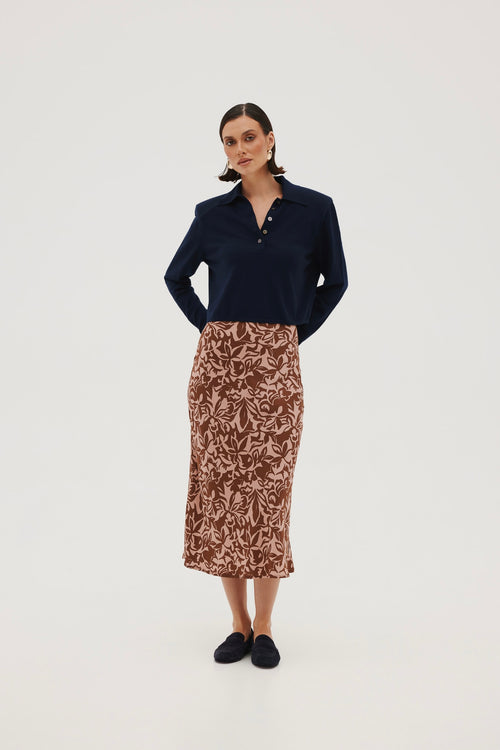 'SEPIA' VISCOSE SKIRT WITH FLORAL PRINT