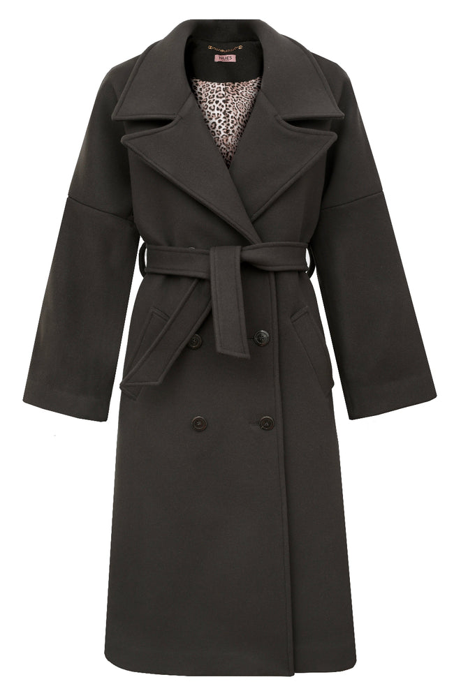 GRAY 'CHARBON' CASHMERE AND WOOL COAT WITH KIMONO-STYLE SLEEVES