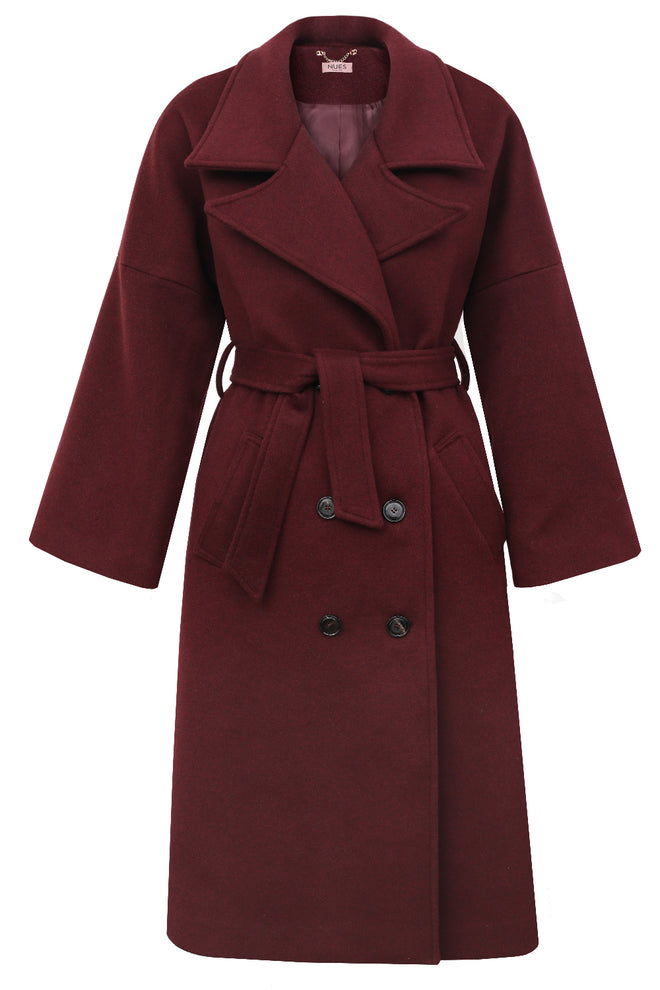 'BORDEAUX' CASHMERE AND WOOL COAT WITH KIMONO-STYLE SLEEVES