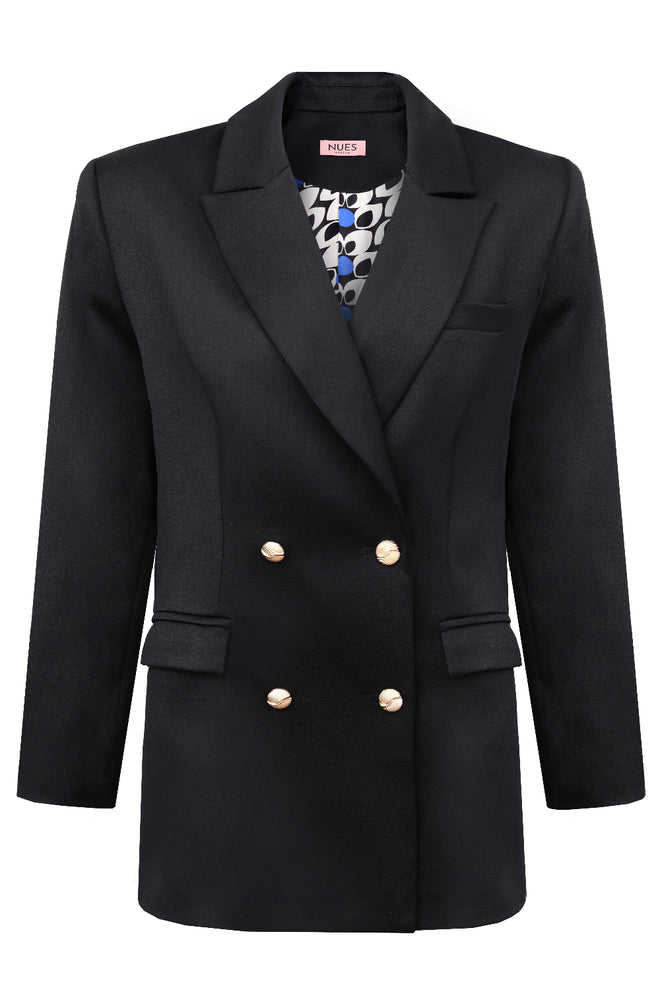 'ÉCLAT' BLACK WOOL AND CASHMERE JACKET WITH GOLD BUTTONS