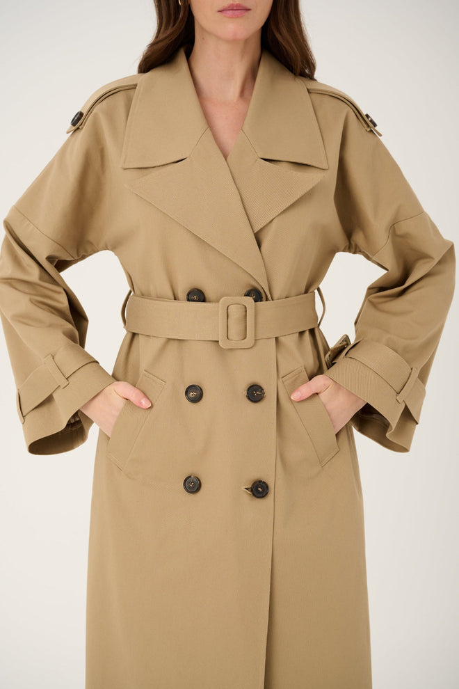 'AURORE' BEŻOWY TRENCZ Z SZEROKIMI RĘKAWAMI