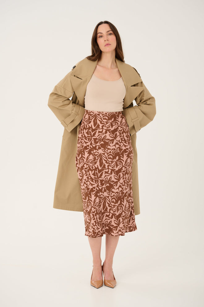 'SEPIA' VISCOSE SKIRT WITH FLORAL PRINT