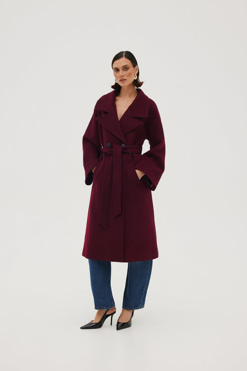 'BORDEAUX' CASHMERE AND WOOL COAT WITH KIMONO-STYLE SLEEVES