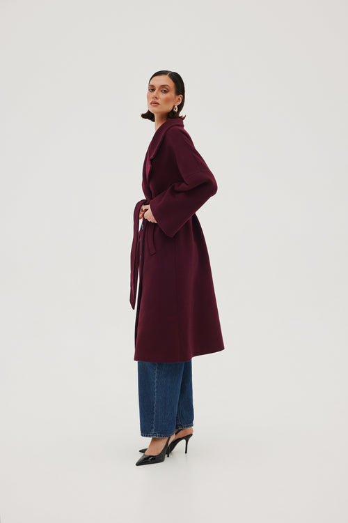 'BORDEAUX' CASHMERE AND WOOL COAT WITH KIMONO-STYLE SLEEVES