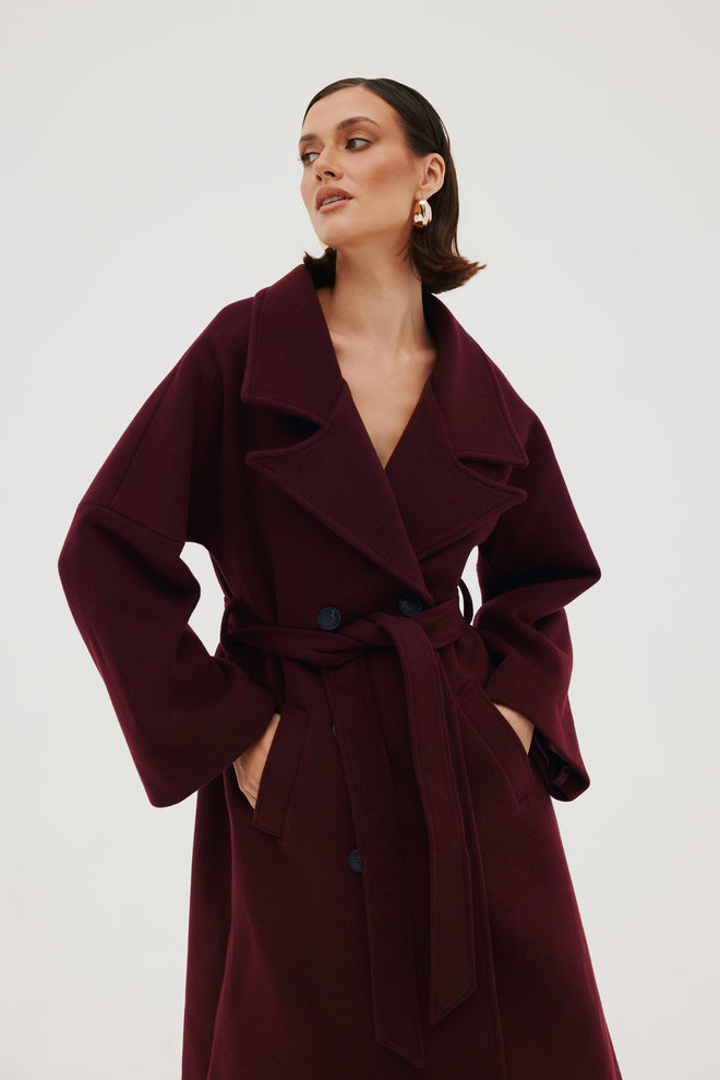 'BORDEAUX' CASHMERE AND WOOL COAT WITH KIMONO-STYLE SLEEVES