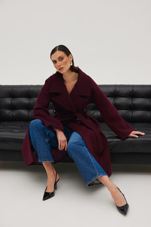 'BORDEAUX' CASHMERE AND WOOL COAT WITH KIMONO-STYLE SLEEVES