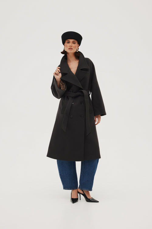'BORDEAUX' CASHMERE AND WOOL COAT WITH KIMONO-STYLE SLEEVES
