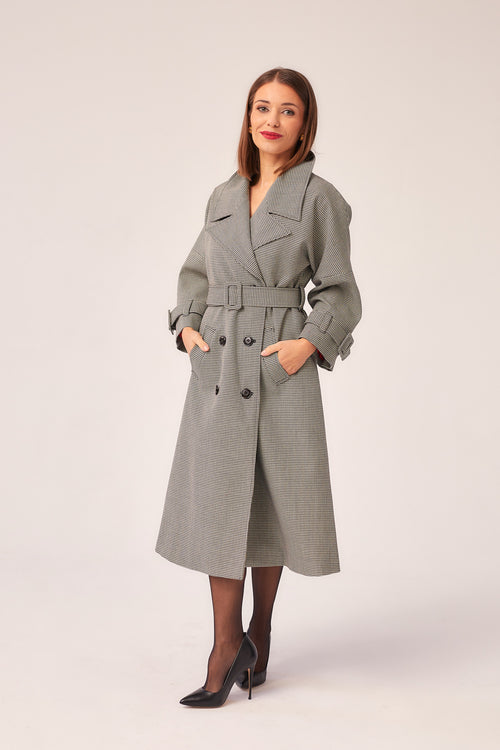 Houndstooth WOOL TRENCH COAT "ODETTE"