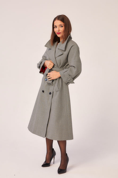 Houndstooth WOOL TRENCH COAT "ODETTE"