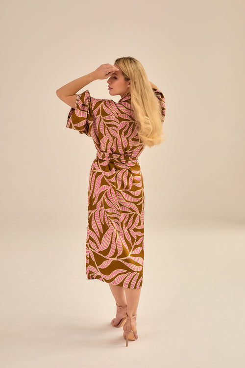 'BOTANICA' LONG KIMONO MADE OF VISCOSE WITH PINK PRINT