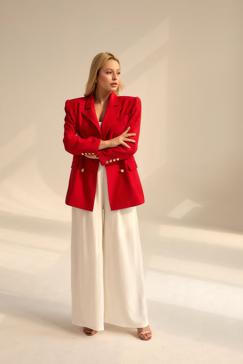 RED OVERSIZE BLAZER MADE OF LINEN AND VISCOSE 'POWERFUL BASIC'