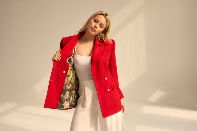 RED OVERSIZE BLAZER MADE OF LINEN AND VISCOSE 'POWERFUL BASIC'