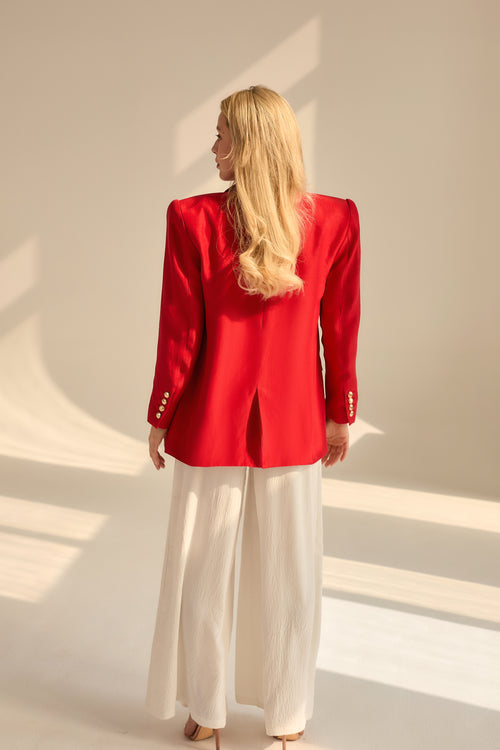 RED OVERSIZE BLAZER MADE OF LINEN AND VISCOSE 'POWERFUL BASIC'