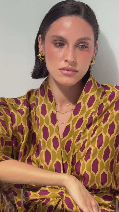 KIMONO Z WISKOZY W GEOMETRYCZNY PRINT — ‚RIAD’